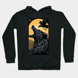 Retro dark wolf and raven Hoodie